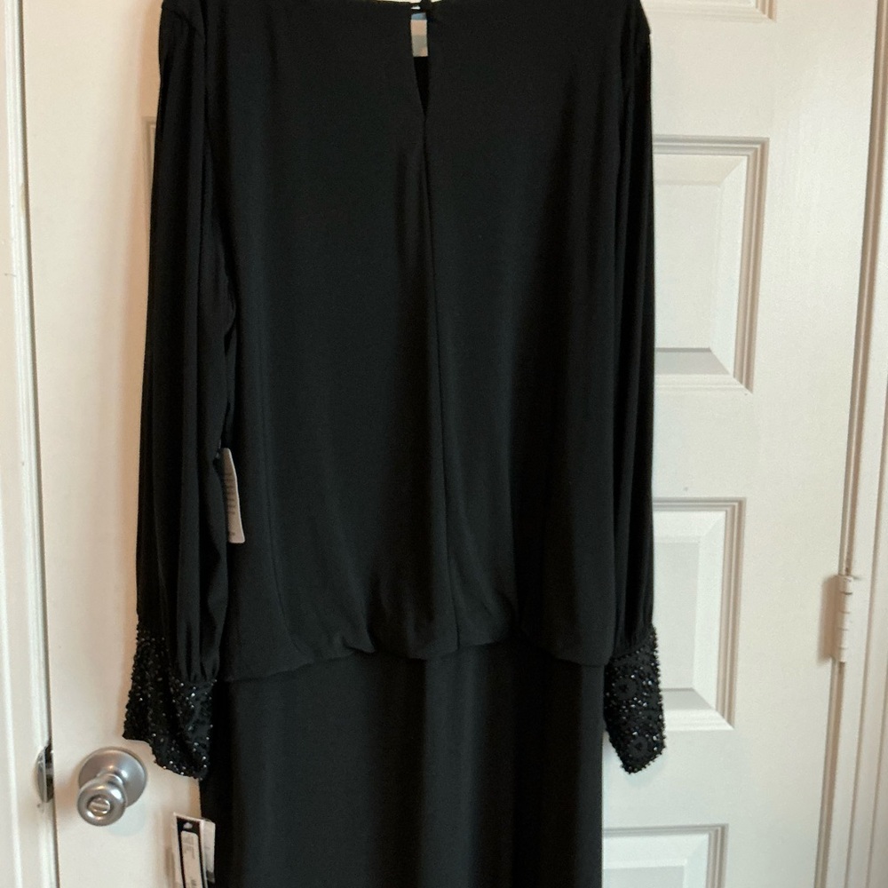 Xscape Elegant Black Dress with Embellished Sleeves